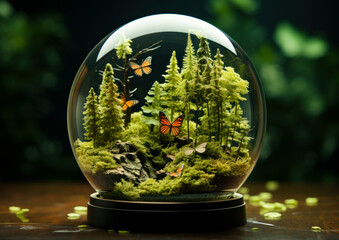 Butterfly and other insects in glass ball