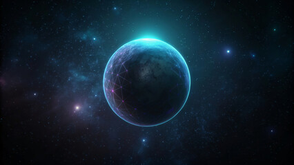 Fototapeta premium A view of our planet in space with the moon in the background, surrounded by stars and galaxies