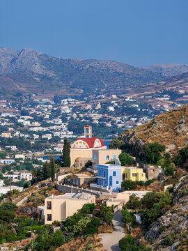 View towards the Church of Agia Paraskevi, Agia Marina, Leros Island, Dodecanese