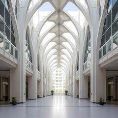 Architectural symmetry in a modern building. - obrazy, fototapety, plakaty