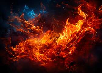Fototapeta na wymiar Fire flames with sparks on black background Banco de Imagens