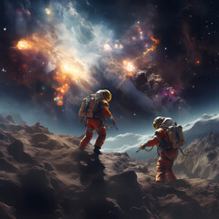 Astronauts discovering a cosmic phenomenon. - obrazy, fototapety, plakaty