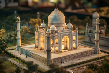 A 3D isometric diorama model of the Taj Mahal in Agra, India.