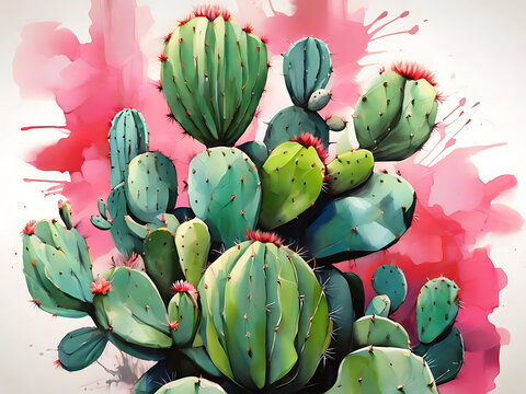 cactus in watercolor painting style