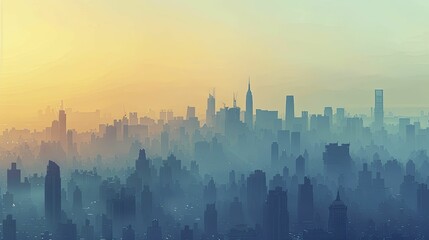 A digital illustration displaying an urban skyline with a haze overlay highlights air quality concerns in cities.