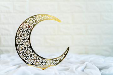 Islamic background crescent moon shape with copy space, Ramadan and Eid Mubarak background