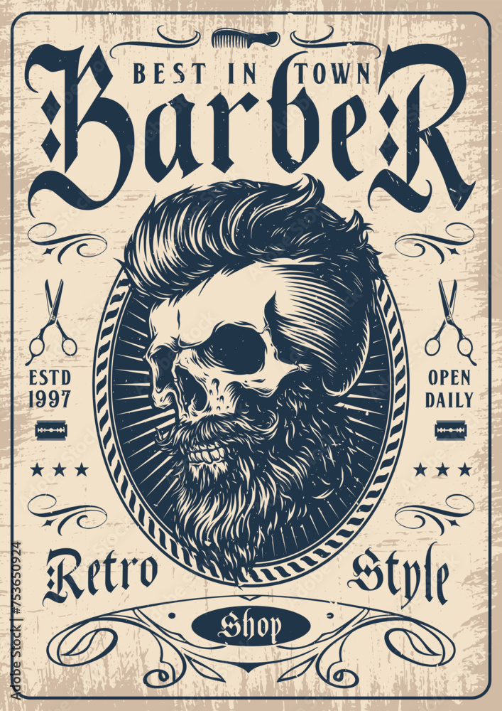 Sticker Best barber monochrome vintage poster