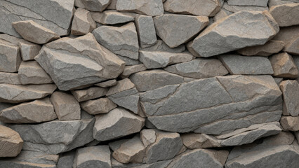 Photo of a textured wall made from rough gray stone blocks of various shapes and sizes - obrazy, fototapety, plakaty
