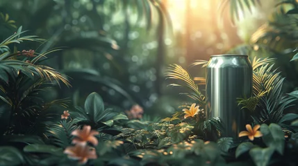 Foto op Canvas Eco-Friendly Aluminum Can with Dew in Jungle Scene  © Creative Valley