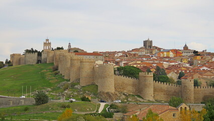 walls of avila general view from the 4 posts rural tourism medieval city - obrazy, fototapety, plakaty