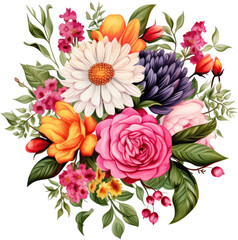 Blooming wedding flowers vibrant colors vintage clipart
