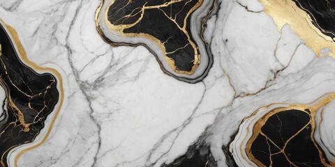 The texture of black and white marble with gold veins. Natural pattern Abstract marble background