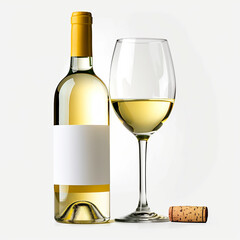 Fototapeta premium A poured Chardonnay, Sauvignon Blanc, Pinot Grigio, Riesling, Muscat Blanc, blanc, white wine, wine, white, yellow wine, white wine glass, and a generic white wine bottle stock photo or stock image.