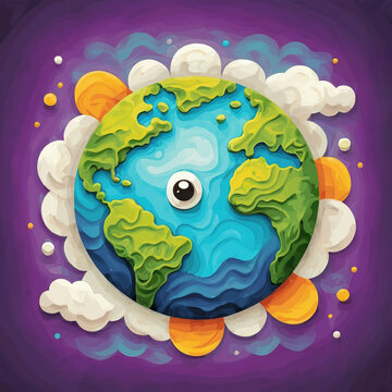 hires image cartoon colorful earth logo , painting style , cloud