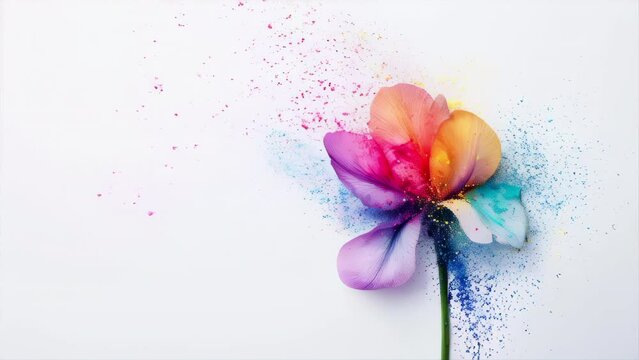 Rainbow flower on white background with copy space