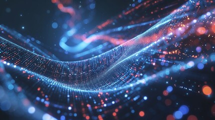 A holographic flow of data transforming into a skilled workforce, showcasing AI's impact on talent acquisition and development in HR./ - obrazy, fototapety, plakaty