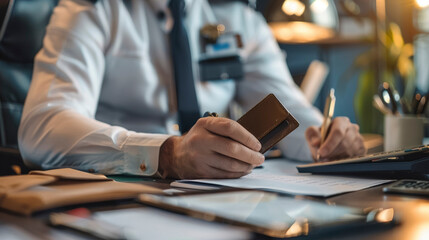 Aviation Administration, Pilot Desk Scene with Wallet and Credit Card - obrazy, fototapety, plakaty