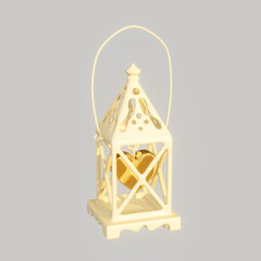 White lantern with golden heart, 3d render. 