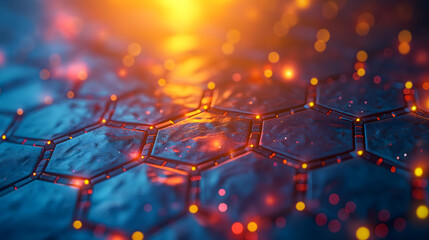Abstract 3d of hexagon shape with glowing particles. Futuristic background