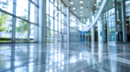 Fototapeta premium Blurred background of corridor in modern office building for business background.