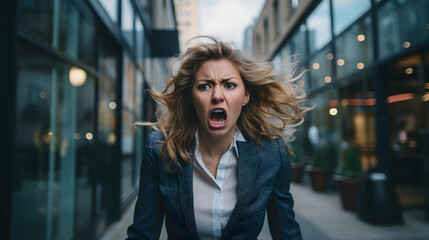 A Business woman expressing frustration in a challenging situation,