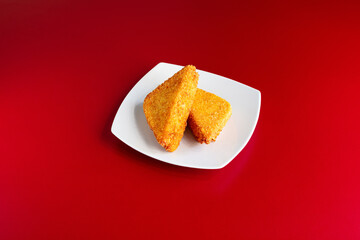 mozzarella, in, carrozza, toast, fritto, frittura, antipasto,  campana, olio, tavolo, rosso, piatto, bianco, contrasto, caldo, ristorante, italia, cucina, italiana, casa, mamma, mozzarella in carrozza