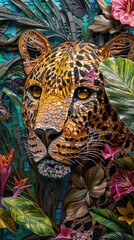 Obraz premium African leopard in the style of realistic and detailed mural illustrations