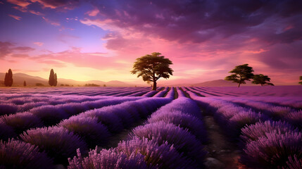 A twilight scene in a lavender field,