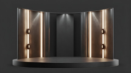 The cylindrical display stand has a bare cement surface. A stand for displaying or designing an empty backdrop. ai generative