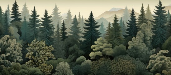 Pattern of evergreen forest on fabric