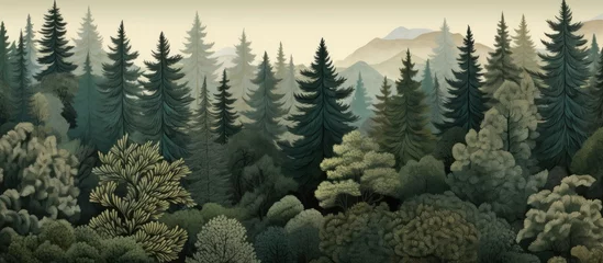 Fotobehang Pattern of evergreen forest on fabric © LukaszDesign