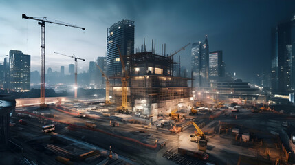 Construction site time-lapse capturing the intricate process of building,