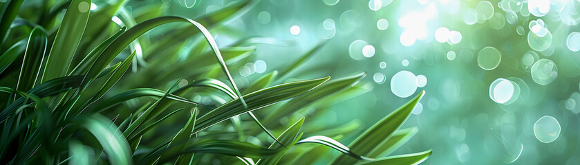 Fototapeta premium A green field with grass and a bright sun shining on it