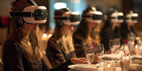 Leute in einem Restaurant mit VR-Headsets