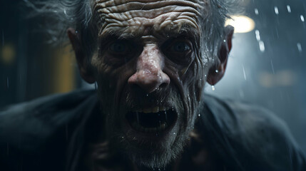 Obraz premium Fear conveyed in a tense expression on old person