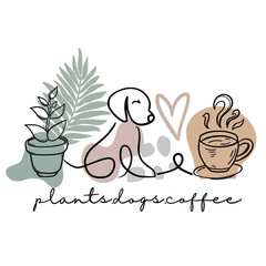 plants dogs coffee hand drawn illustration 