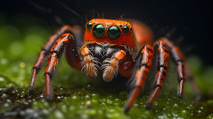 Macro shot of a rain-soaked spider,