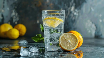 Glass of water or soda with lemon