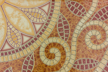 Fototapeta na wymiar Ceramic tile with pattern ornament motif, granite and small stone 