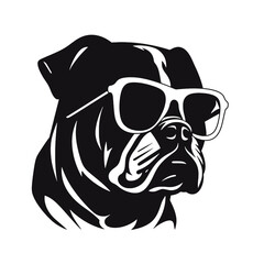 Vector silhouette of a boxer dog on a white background.