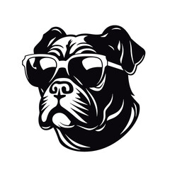 Vector silhouette of a boxer dog on a white background.