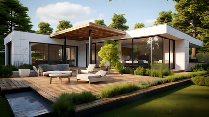 Fototapeta na wymiar Step onto the Smart Home 3D Model's outdoor terrace