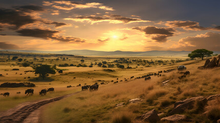 Naklejka premium The vast and mesmerizing Serengeti National Park in Tanzania,