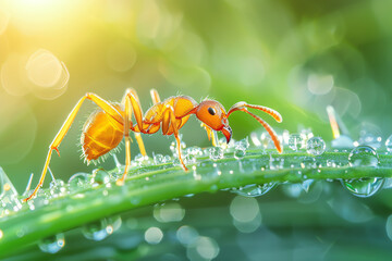 Naklejka premium close-up of red ant, AI generated