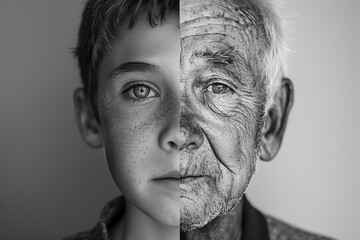 man aging concept, AI generated - obrazy, fototapety, plakaty