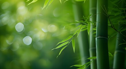 Close-up shot of Green bamboo trees.