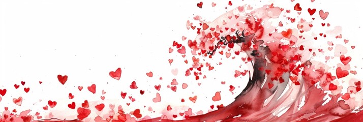 Artistic vector illustration of tide wave made of red hearts - obrazy, fototapety, plakaty