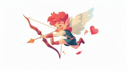 Cute Cupid angel with bow and arrow symbolizing love