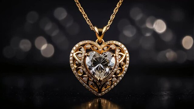chic gold pendant, heart shaped on a dark background