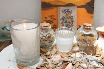 Altar with candles and leaves